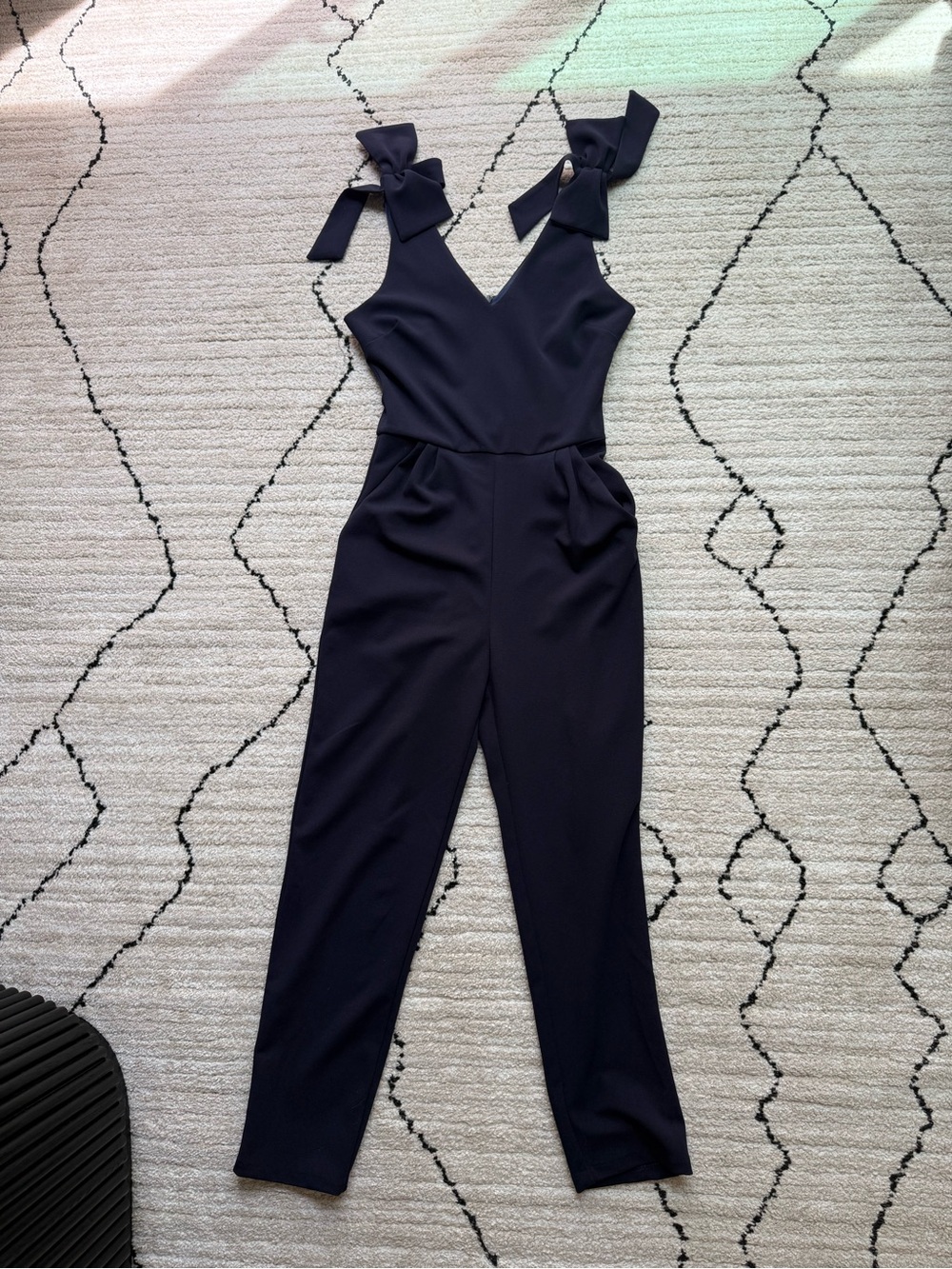 Tie-Shoulder V-Neck Navy Jumpsuit